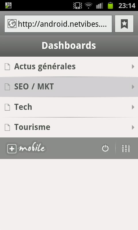 Page accueil Netvibes mobile Netvibes pour androïd
