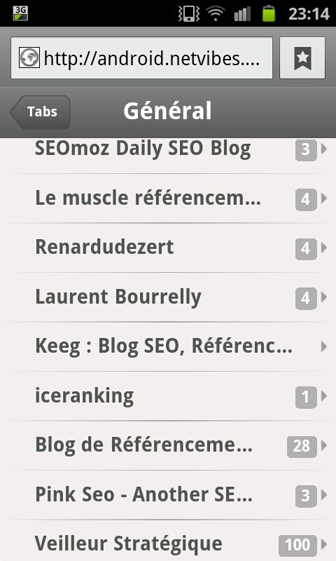 Lecture sur Netvibes mobile Lecture sur Netvibes mobile