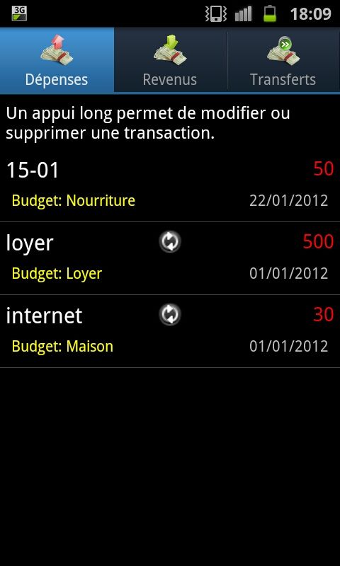 mouvements d'argent liste des mouvements d'argents du compte