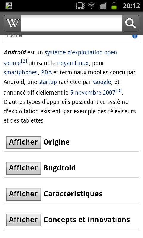 Extrait d'article wikipédia sur android