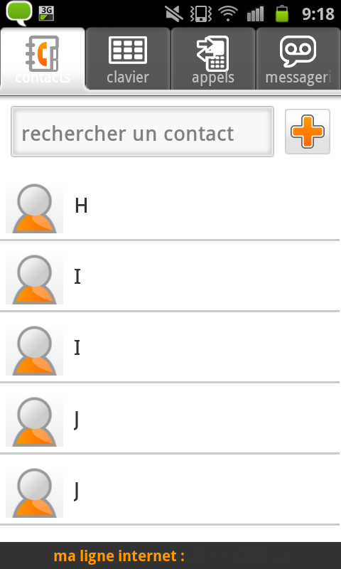 Ecran de livephone écran de l'application livephone avec les différents onglets