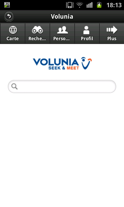 Ecran d'accueil de Volunia en version mobile