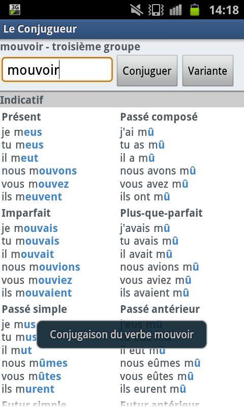 Un verbe conjugué Un verbe conjugué à tous les temps