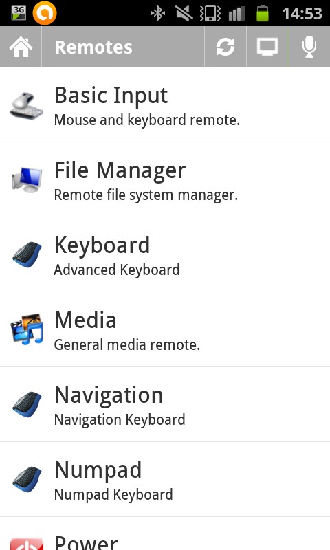 les différentes télécommandes fonctions de télécommandes de Unified Remote sur android
