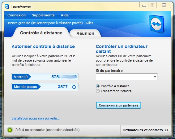 Fenêtre TeamViewer fenêtre teamviewer sur pc relié à un smartphone