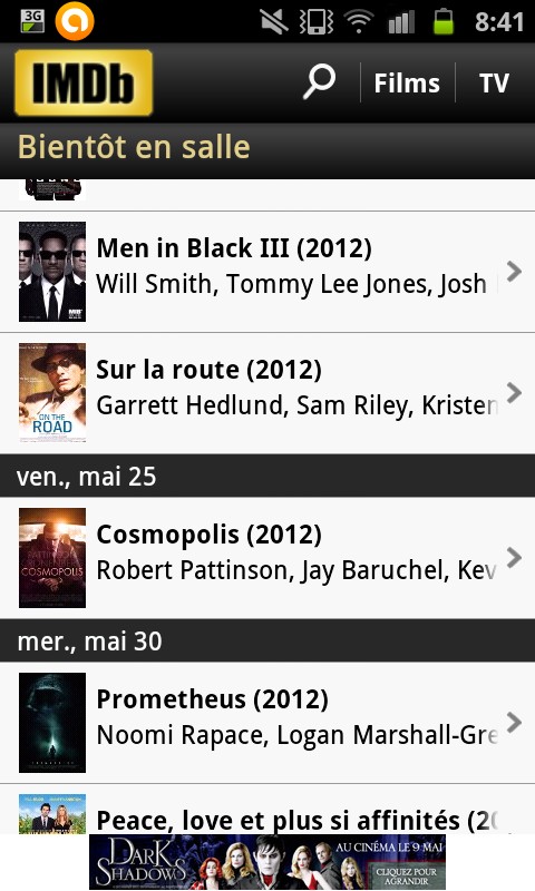 liste de films accessibles sur IMDb