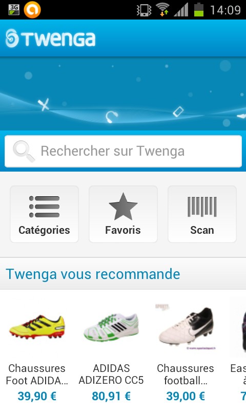 Ecran d'accueil de l'application Twenga