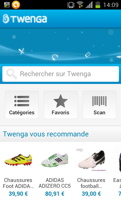 Ecran d'accueil Ecran d'accueil de l'application Twenga