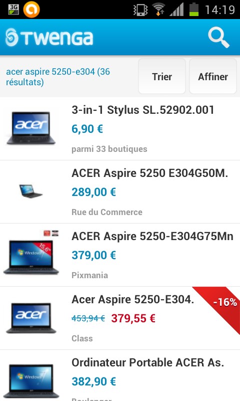 Recherche de référence Recherche de produit par référence dans l'application Twenga