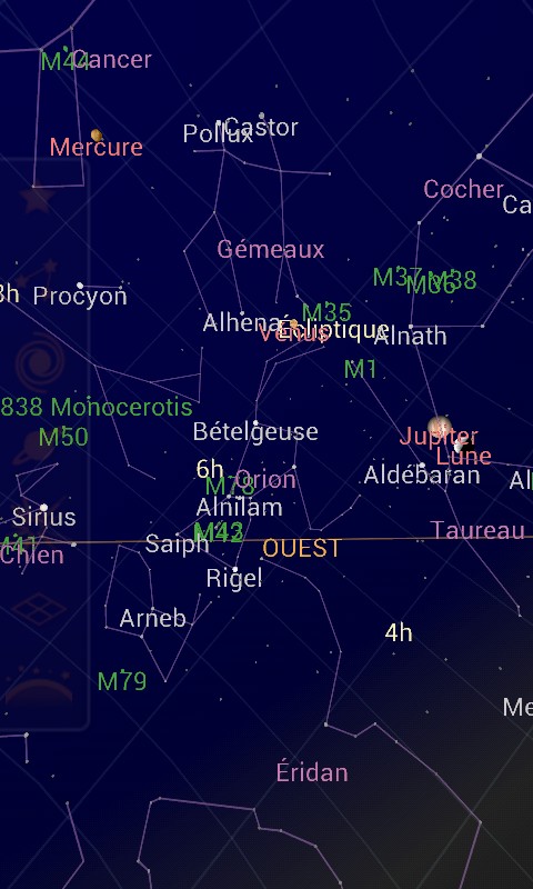 Ciel vu à l'aide de l'application Sky Map pour android