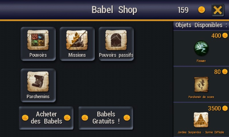 le babel shop dans le jeu sur android babel rising