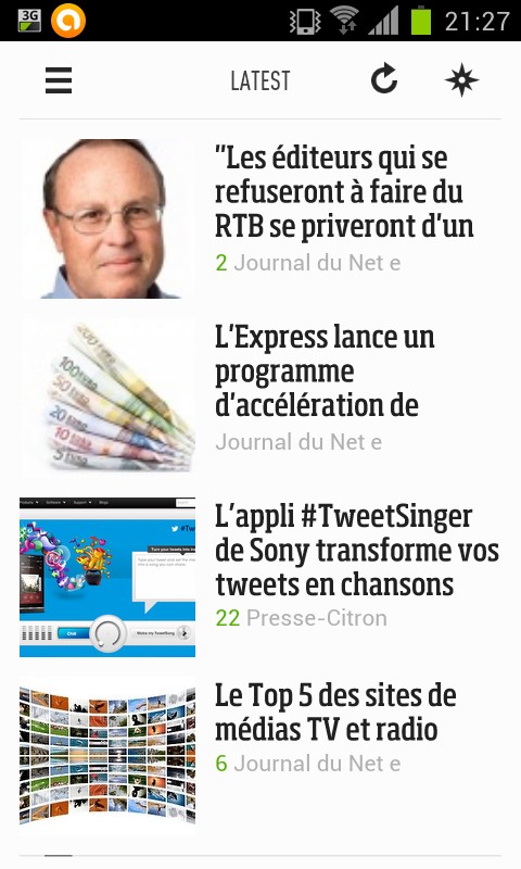 news articles affichés dans feedly