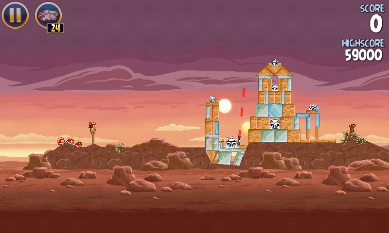 Un niveau sur Tatooine une partie du jeu angry birds star wars sur Tatooine
