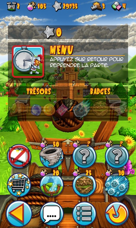 Menu pour acheter des sorts Le menu de catapult king