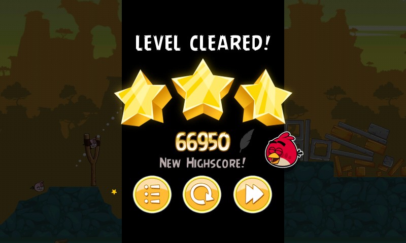 3 étoiles gagnées niveau terminé avec un score élevé