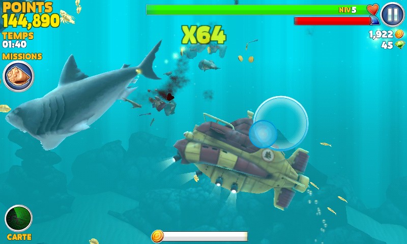 Le mégalodon dans hungry shark evolution dévore tout
