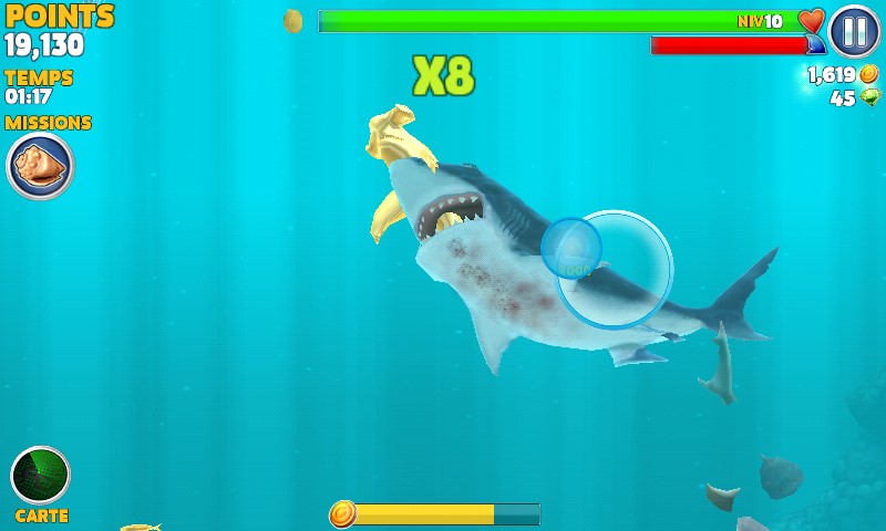 Requin blanc gagnant de l'or dans hungry shark evolution