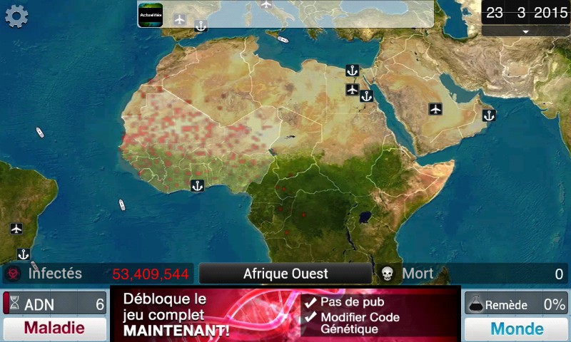 Début d'une partie de Plague en infectant un pays