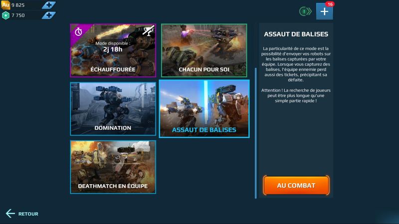 les modes de batailles disponibles